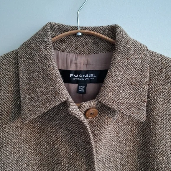 Emanuel Ungaro Vintage Tan Tweed/Wool Single-breasted Overcoat (Size 8; EU 42) - Picture 2 of 12